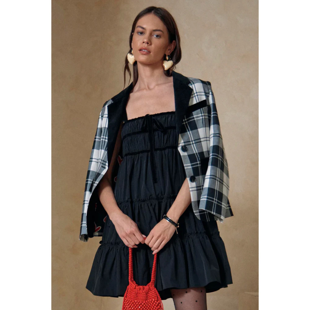 Hunter Bell Catherine Blazer Black White Plaid Checkered Large NEW